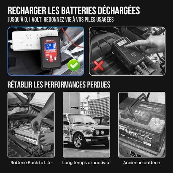 Bilbatterilader 1,75A, 6V og 12V, Helautomatisk intelligent batterilader, Vedlikeholdslader