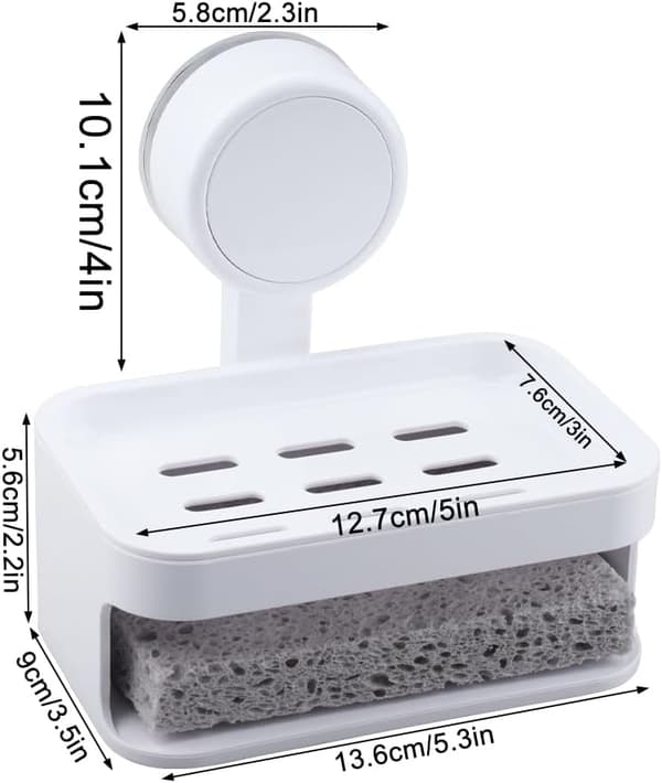 (White) Suction Cup Soap Dish, Suction Cup Soap Box, Hole-Free Soap Holder with Sponge for Kitchen, Bathroom