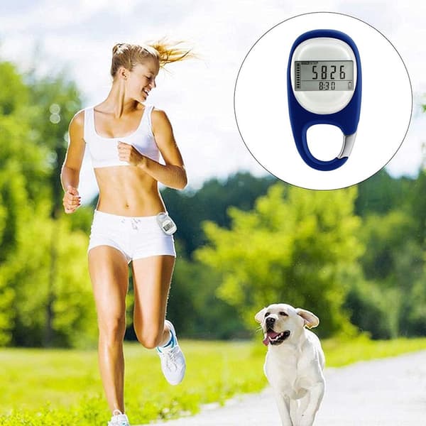 3D Pedometer with Clip - Digital Simple Step Counter to Measure Distance