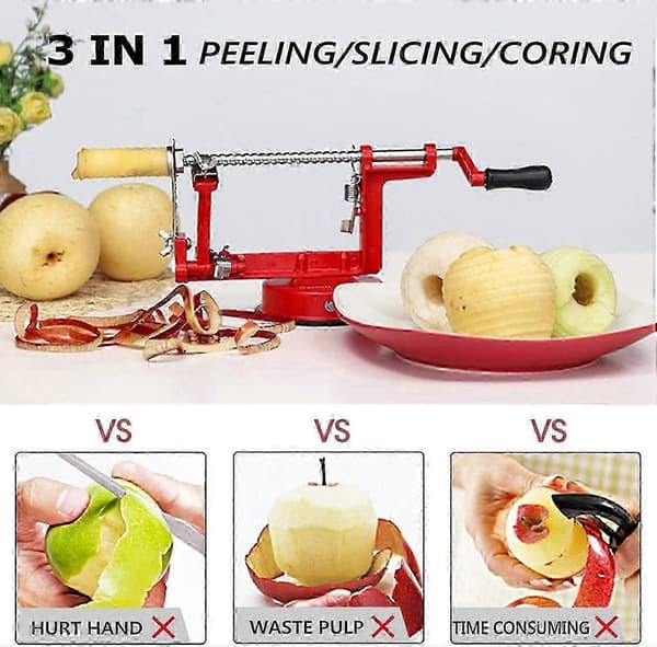 New Apple Peeler, Apple Peeler Slicer Corer 3-in-1 Function, Durable Stainless Steel Kitchen Peeler with Suction Cup