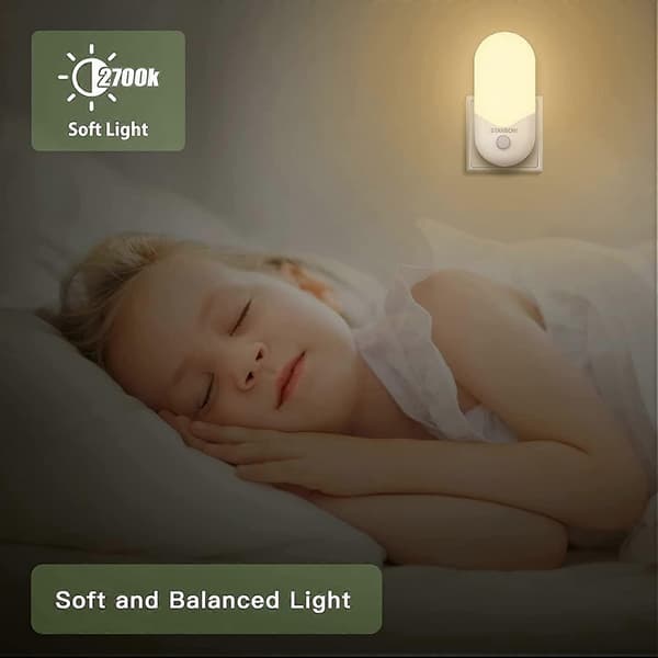 Night Light for Wall Socket, 2-pack Sensor LED Lamp, Automatic Brightness Dimmable, Warm White Night Light for Hallway, Stairs, Bedroom and More_yux