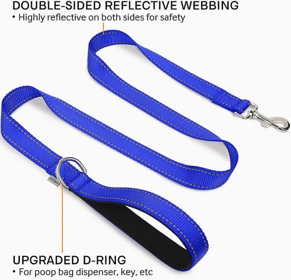 Double-Sided Reflective Dog Leash, Padded Nylon Handle for Walking, Training Leash for Medium and Large Dogs, Navy Blue, 1.5 m