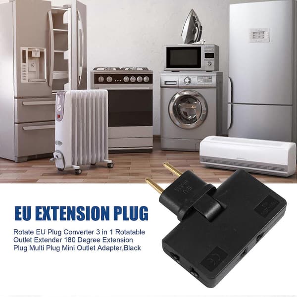 Rotating EU Plug Adapter 3 in 1 Rotatable Socket Extender 180 Degree Extension Plug Mini Socket Adapter, Black