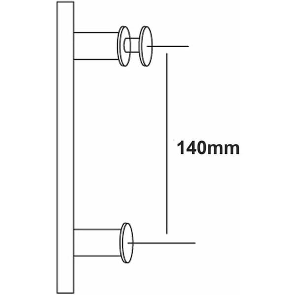 Dusjdørhåndtak i rustfritt stål, 140 mm, hullavstand 14 cm
