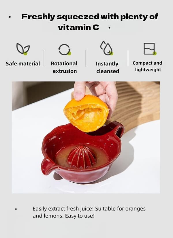 Handheld Ceramic Citrus Juicer - 200ml Star-Shaped Manual Press for Lemon, Lime, and Orange, Non-Slip Grip & Drip-Free Spout (Red)