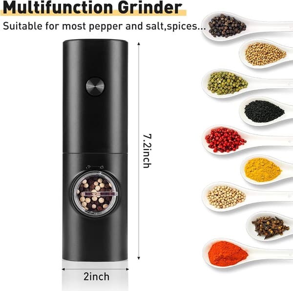 Electric Pepper Grinder or Salt Grinder, Battery Operated Automatic Pepper Mill with Adjustable Coarseness Ceramic Grinder.