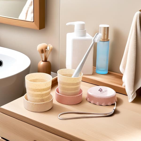 (Blå/Rosa/Beige/Grön) Hopfällbar Resemugg 4-pack, 130 ml Vikbar Vattenmugg med Lock & Karbinhake, Läckagesäker Bärbar Drickmugg för Camping, Vandring