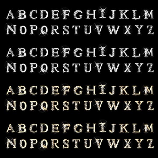 104 stk Rhinestone Bokstav Neglepynt, A-Z Alfabetpynt for Negler 3D Studs Flat Bakside Gull Sølv Initial Kunstpynt Manikyrdekorasjoner