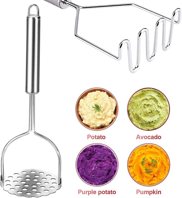 2-pack potatisstöt, kraftig potatisstöt i rostfritt stål, köksredskap för avokado, potatismos, bönor, grönsaker etc.