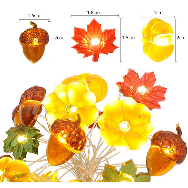 3D Lönnlöv & Acorns Strängljus Höstdekoration, Batteridriven Höstgirlang Med Ljus Inomhus Utomhus Dekoration För Höst Halloween Thanksgiving