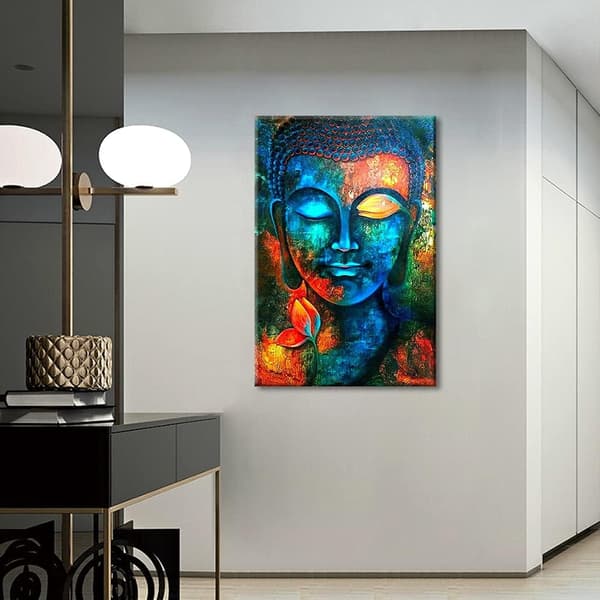 Buddhahuvud Väggdekor Indigoblå Buddha Tryck på Canvas