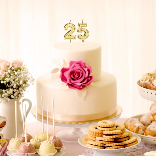 25. Syntymäpäivä Kynttilät Digitaalinen kakku Kynttilä Hyvää syntymäpäivää Kakku Kynttilät Päällyskoristeet juhlaan, kultaa