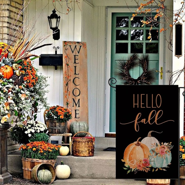 12×18 tommer Efterårs Velkommen Haveflag Blomster Thanksgiving Dobbeltsidet Vertikal Rustik Landhusgård Sæsonmæssig Ferie Ude