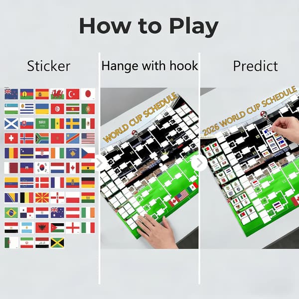 VM 2026-kampprogramplakat, 95x75 cm gjenbrukbare flaggklistremerker, turneringsplan – fotballgave, dekorasjon til kampdag
