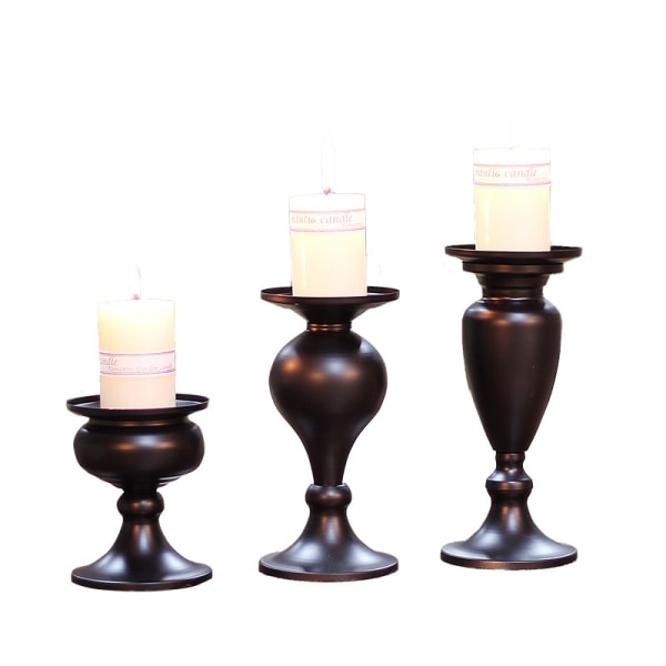 Set 3 metallipilarikynttilänjalkaa, 4,7", 7", 7,9" korkea, takorautainen kynttilänjalka, kynttilänjalat, musta