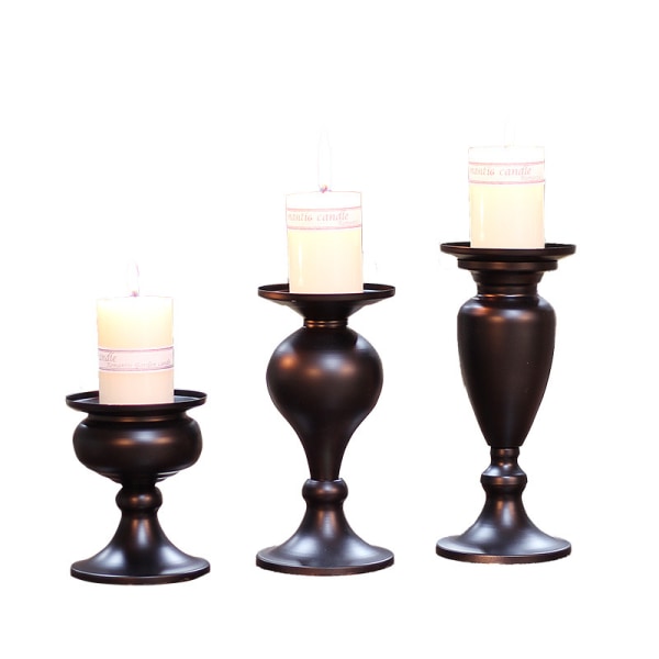 Set of 3 Metal Pillar Candle Holders 4.7", 7", 7.9" Tall, Wrought Iron Pillar Candle Holder, Candle Holders, Black