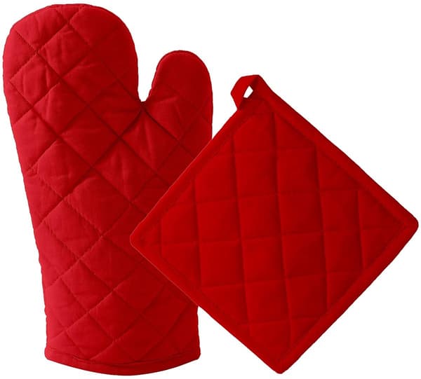 Oven Mitt Set - 1 Mitt + 1 Pot Holder, Red