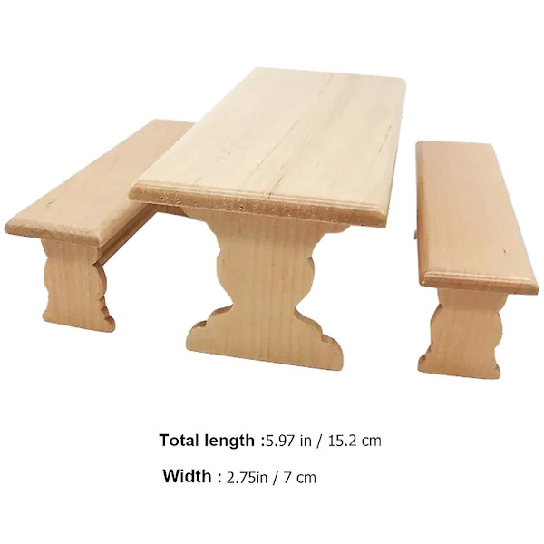 1 Set Dockhus Träbord 1/12 Mini Möbelmodell Mini Långbord Bänk Khaki 15.2X7CM Khaki 15.2X7CM