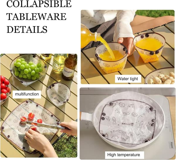 Foldable Bowl Set 5-Piece - Portable Food-Grade Silicone for Picnic Camping, Space-Saving Travel Kitchenware (18x14.5x9 cm)