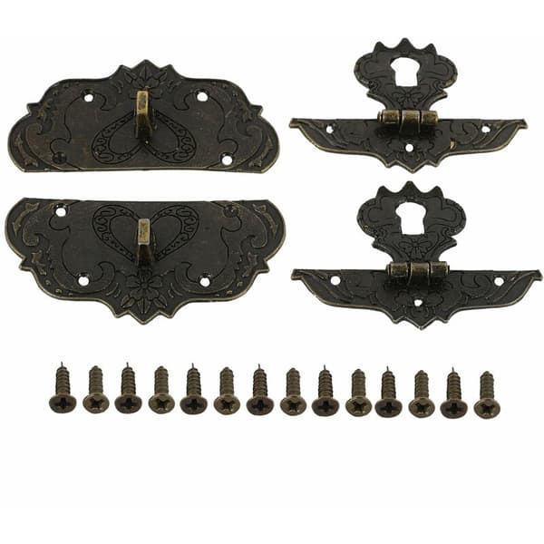 2 stk 77 mm x 57 mm koffertboks haspe lås antikk bronse