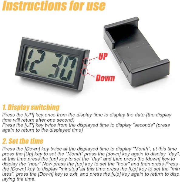 Mini Digital Clock for Car Dashboard, Self-Adhesive Electronic Vehicle Clocks with LCD Time