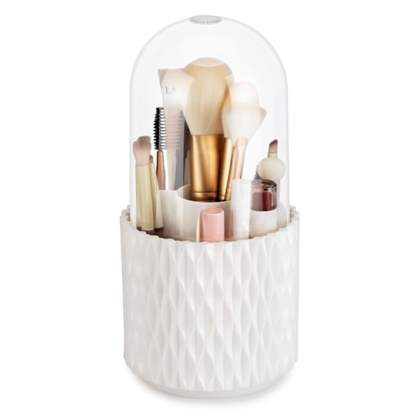 Makeup Brush Holder Organizer with Lid,360 Rotating Clear Dustproof Makeup Brushes Organizer for Vanity Desktop Bathroom