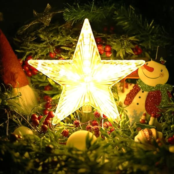 Christmas tree topper with 31 LED lights with power plug - Illuminated Christmas tree topper in warm white - Christmas tree star EU Plug