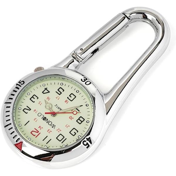 Clip-on karbinhake lysande urtavla FOB-klocka digital för läkare sjuksköterskor sjukvårdare kockar sport unisex män kvinnor（Silver） -FD4-