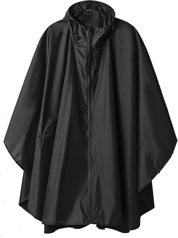 Regnfrakk Poncho med glidelåshette for voksne svart