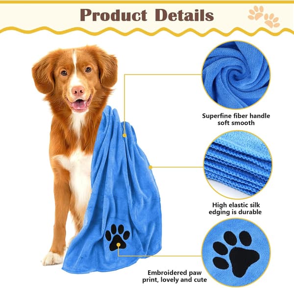 wxsp 2-pak Kæledyrshåndklæde Superabsorberende Tørrende Hundehåndklæde Mikrofiber Badehåndklæde Blå
