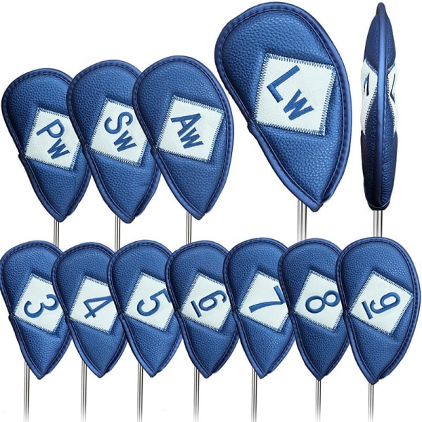 Blue-Golf Club Cover Irons Hovedbeklædningsbeskytter Sæt med 12 Luksuriøst PU læder, Simple Number Golf Club Headcover Sæt til mænd og kvinder