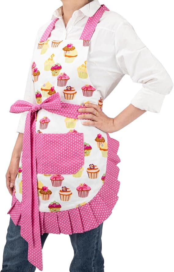 Floral Cotton Apron with Pockets and Long Adjustable Straps for Cooking, Baking, and Gardening 74*53cm