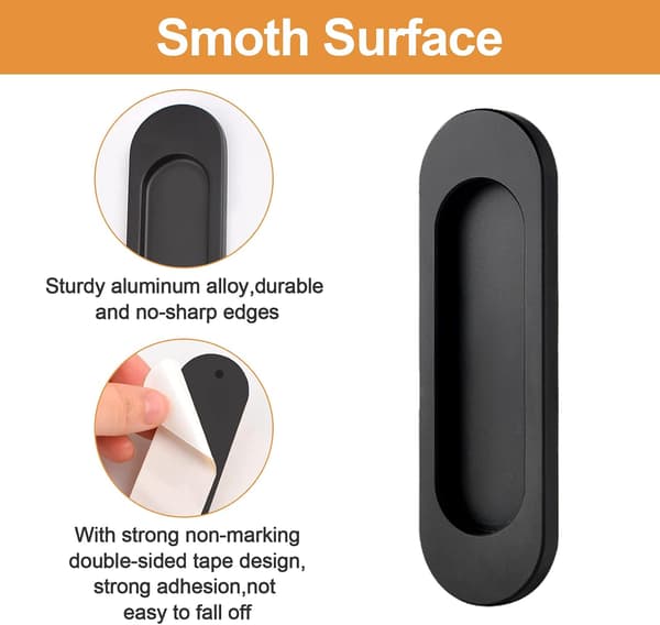 Self-adhesive Oval Sliding Door Pull Handles, 4 Pieces Aluminum Alloy Pull Handles for Sliding Doors, Windows, Cabinets and Drawers (Matte)