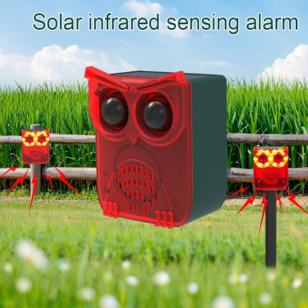 Solar-Powered Voice Alarm Sensor - Red Owl Design for Enhanced Security