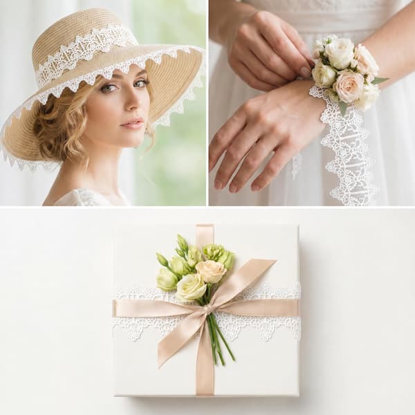 Blondekantbånd, 1,6 tommer x 5 yards blomsterbrodert bånd