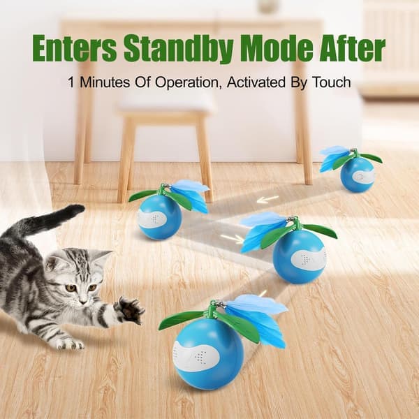 Self-Stirring Ball: Motion-Activated, Automatically Rolling Cat Toy with LED Light for Indoor Cats Blue (Ho) blue blue