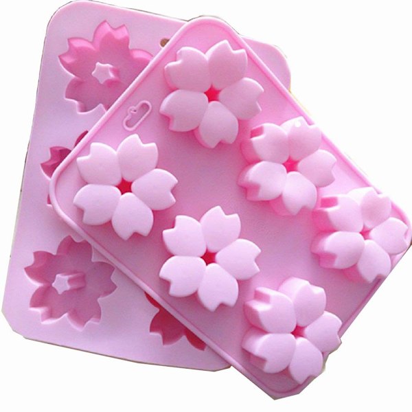 2 pak blomsterformet silikoneform 6 hulrum Sakura bageplade kageform bageplade desserter fremstillingspande af til mousse  Pink