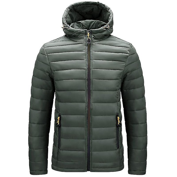 Mænds Pufferjakke Pakbar Pufferjakke Vandafvisende Hætte Isoleret Let Udendørs Dunjakke 2XLArmygrøn 2XL Army green