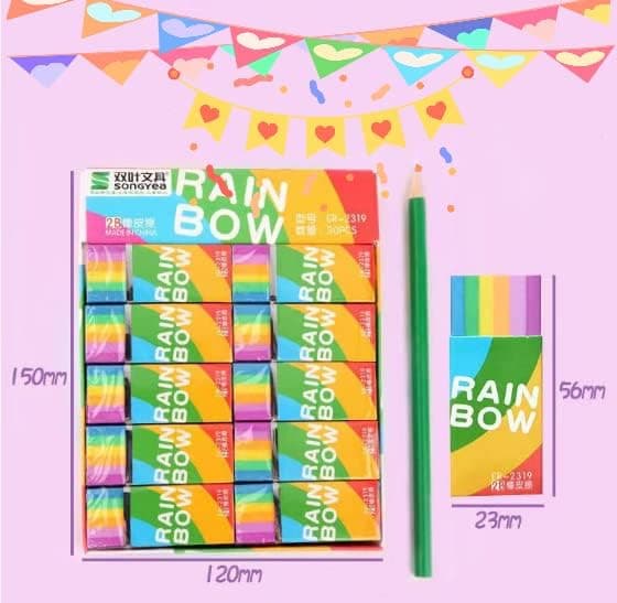 2B Mini Rainbow Viskelær 30-pakning
