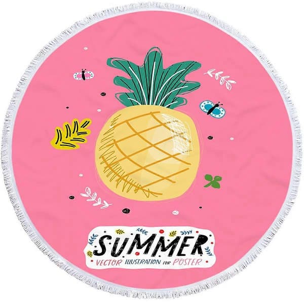 Beach Blanket Beach Mat Outdoor Picnic Round Microfiber Fruit Pattern Oversized Round Beach Towel Yoga Mat Tassel 150Cm