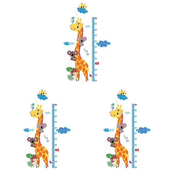 3st kreativa gör-det-själv-dekaler Tecknad giraffhöjddiagram Väggdekaler Avtagbar bakgrundsbakgrund Han 3pcs