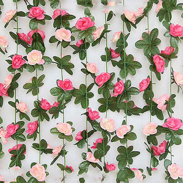 2 stk. Kunstige Rose Blomster Rattan Hængende Krans Bryllup Dekoration