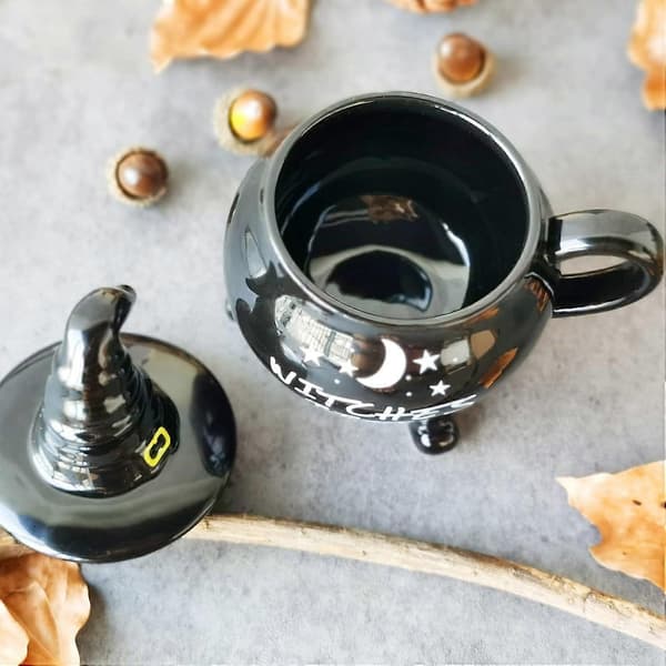 Brew Coffee Mug, Halloween Coffee Mug, Halloween Witch Mug, Novelty Ceramic Mug with Lid