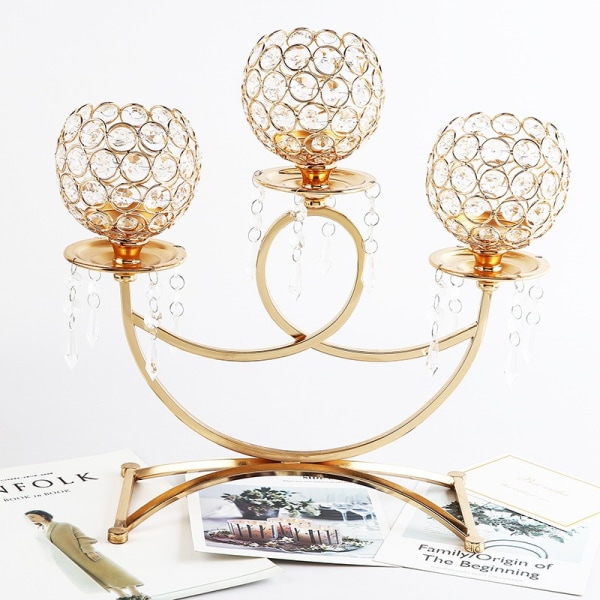3-armede glas lysestager Skåle Lysestager Lysestager Ornamenter til bryllup spisebord Julefest centerpieces (guld)