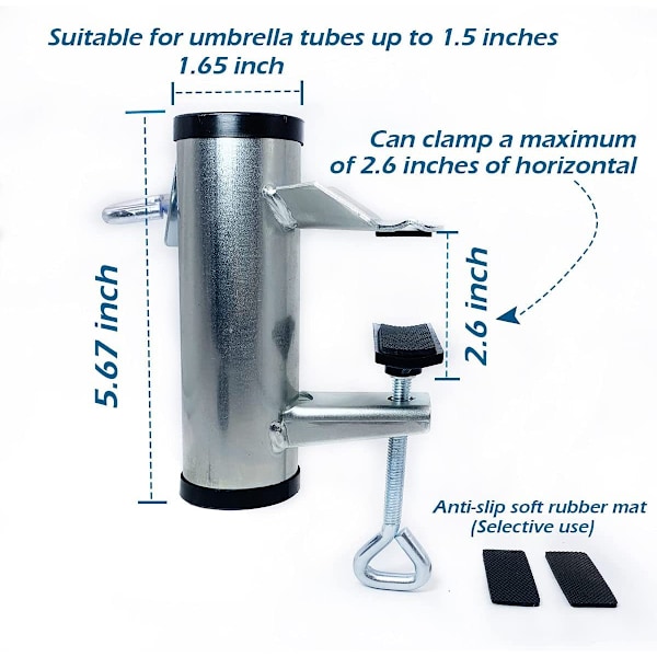 Sølvfarvet udendørs solskærm stol paraply universel med klips justerbar paraplyer（1,65 * 5,67 tommer）