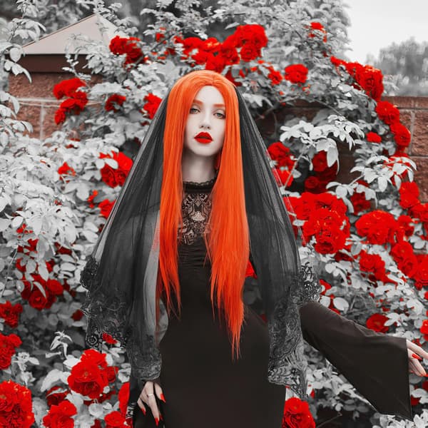 Sort blonde slør til brudebryllupsslør blonde til Halloween til fotografering og cosplay-begivenheder