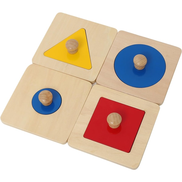 Pussel i flera former Jumboknopp Träpussel Geometrisk formpussel Toddler Förskola Läromaterial Sensorisk leksak för Tod