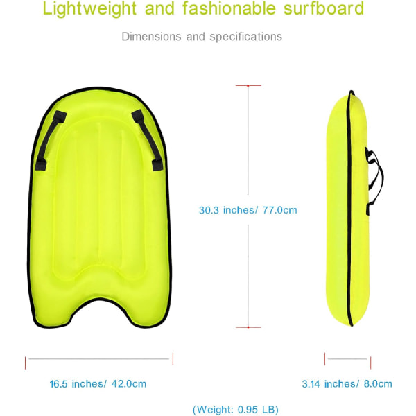 Uppblåsbar surfbräda med handtag, 200 lb Beach Float Board, Bärbar Lär dig att simma Vattensporttillbehör, Lätt surfbräda