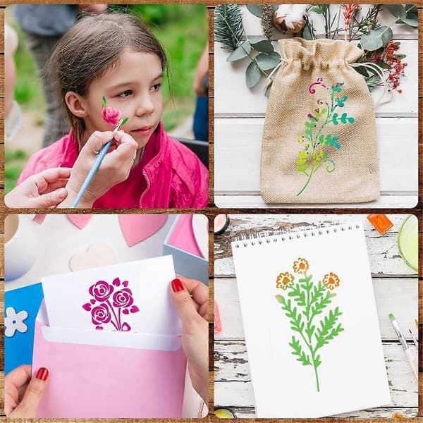 24 st vildblommålningsstenciler, blombladshantverksbladstenciler, konstträ väggdörrduk