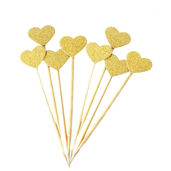50 st Glitterpapper Hjärta Forma Kakor Cupcake Toppers Kakor Plockar För Barnens Födelsedagsfest Dekoration( Golden 50 pcs